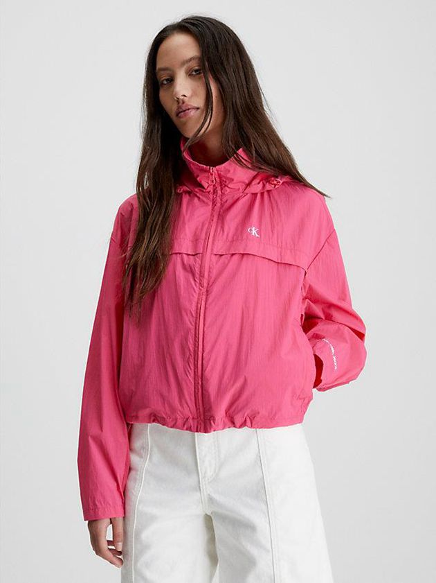 Calvin Klein USA Recycled Hooded Windbreaker Womens Jacket Pink 9675420-BJ